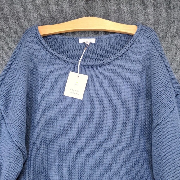 LC Lauren Conrad Women's Braided Sleeve Sweater XL Blue Metallic Mayhem W/Tags - Picture 3 of 14